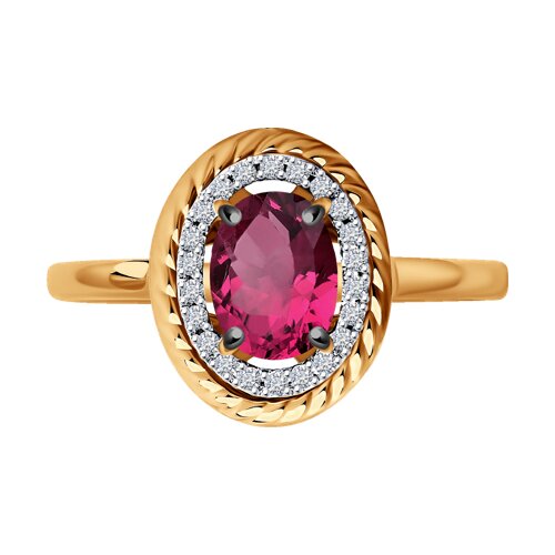 Inel din Aur Roz 14K cu Diamante si Rubin - 2