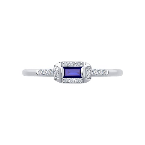 Inel din Aur Alb 14K cu Diamante si Safir - 2