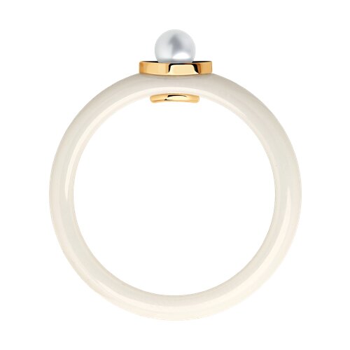 Inel din Ceramica cu Aur Roz 14K, Diamante si Perla - 2