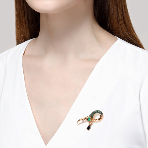 Brosa din Aur Roz 14k cu Agat Verde, Corund si Zirconiu - 2