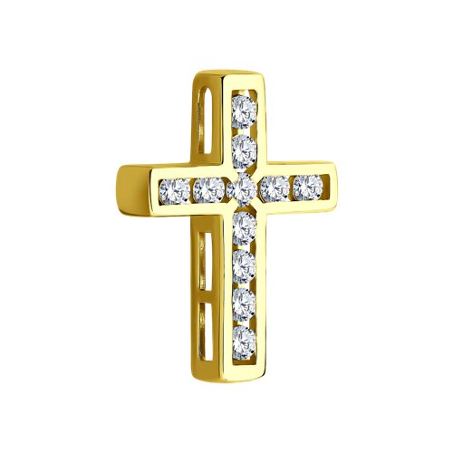 Pandantiv Cruce din Aur Galben 14K cu Diamante  - 2