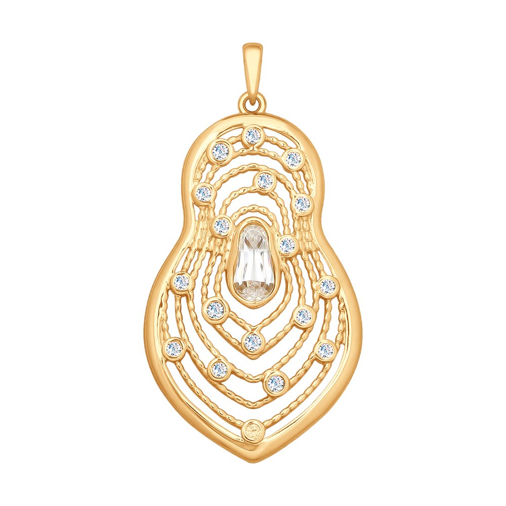 Pandantiv din Aur Roz 14K cu Zirconiu Swarovski - 1