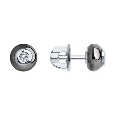 Cercei din Ceramica Neagra cu Aur Alb 14K si Diamante