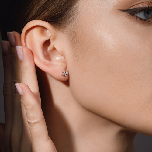 Cercei din Aur Alb 14K cu Diamante  - 3