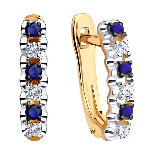 Cercei din Aur Roz 14K cu Diamante si Safir - 2