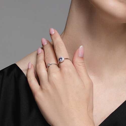 Inel din Aur Alb 14K cu Diamante si Tanzanit - 3