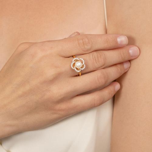Inel Aur Roz 14K cu Perla,Zirconiu - 2