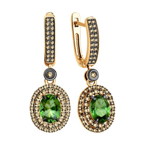 Cercei din Aur Roz 14K cu Diamante Coniac si Turmalina - 2