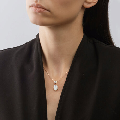 Pandantiv din Aur Roz 14K cu Diamante si sidef - 2