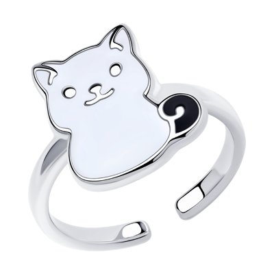 Inel din Argint cu Email Pisica - 1