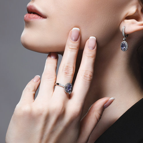 Cercei din Aur Alb 14K cu Tanzanit si Diamante  - 4