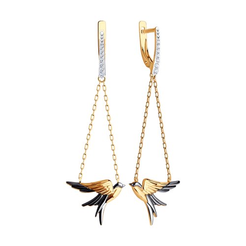 Cercei din Aur Roz 14k cu Zirconiu „Pasare” - 2