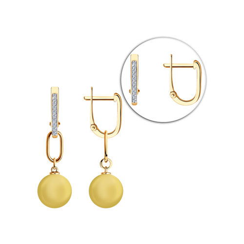 Cercei din Aur Galben 14K cu Diamante si Perle - 3