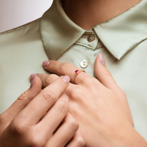 Inel din Aur Roz 14K cu Rubin si Diamante - 4