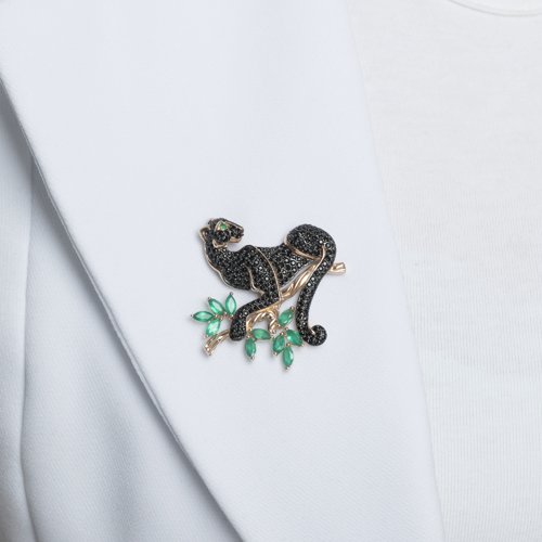 Brosa din Aur Roz 14k cu Agat Verde si Zirconiu - 3