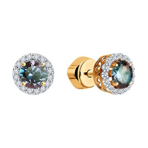 Cercei din Aur Roz 14K cu Alexandrit hidrotermal si Diamante - 2