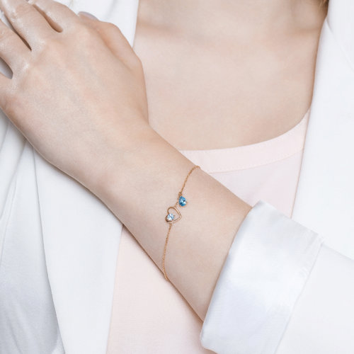 Bratara din Aur Roz 14K cu Topaz Inima - 2