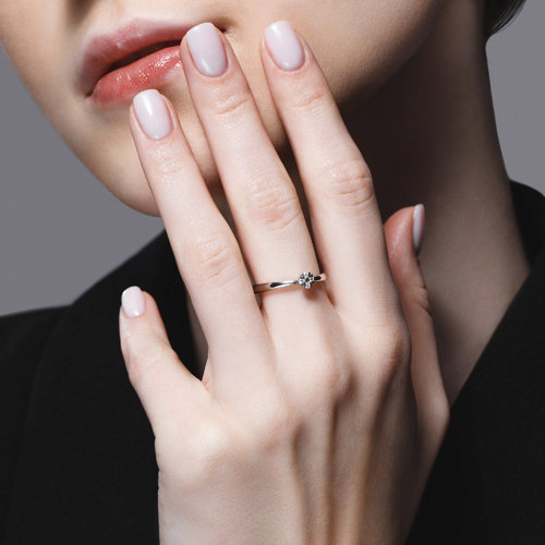 Inel din Aur Alb 14K cu Diamant - 5