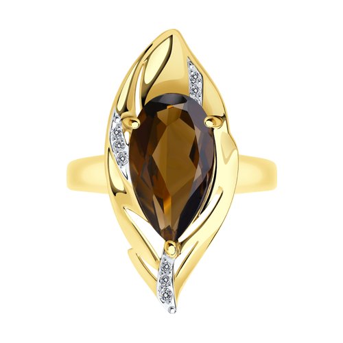 Inel din Aur Galben 14K cu Cuart Fumuriu si Zirconiu - 2