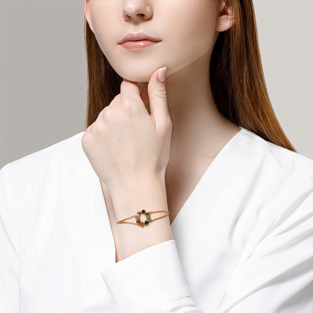 Bratara din Aur Roz 14k cu Ametist, Cuart, Rodolit, Topaz, Crisolit si Citrin - 3