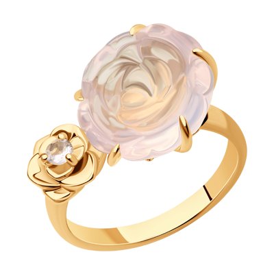 Inel din Aur Roz 14K cu Cuart „Floare” - 1