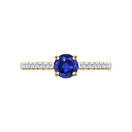 Inel din Aur Roz 14K cu Diamante si Safir - 2