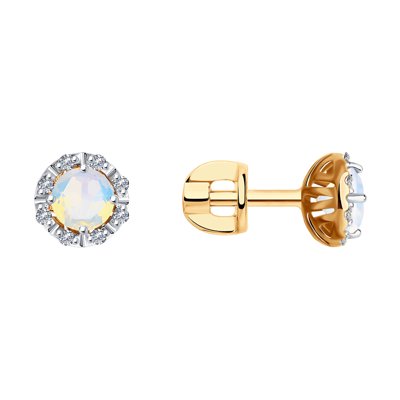 Cercei din Aur Roz 14K cu Diamante si Opal - 1