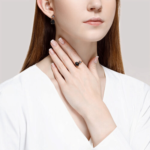 Inel din Aur Roz 14k cu Agat Negru si Topaz - 5