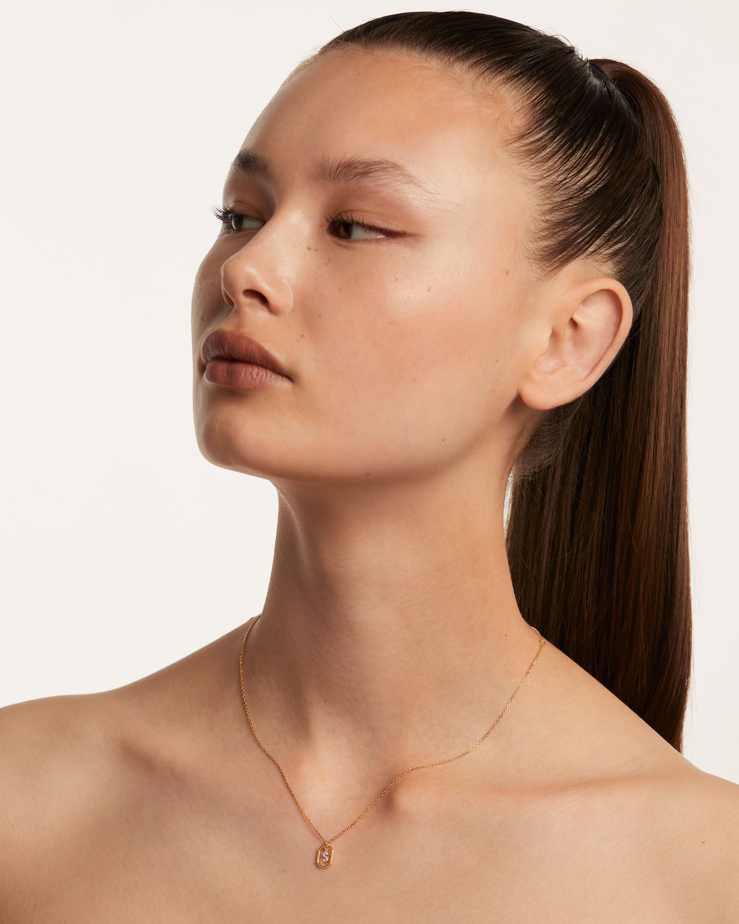 Colier din Argint placat cu Aur cu Zirconiu Litera S - 4