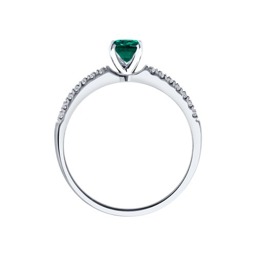 Inel din Aur Alb 14K cu Diamante si Smarald - 3