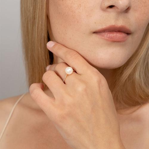 Inel Aur Roz 14K cu Perla,Zirconiu - 2