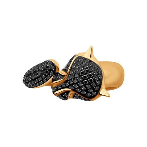 Inel din Aur Roz 14K cu Diamante Negre si Smarald  - 2