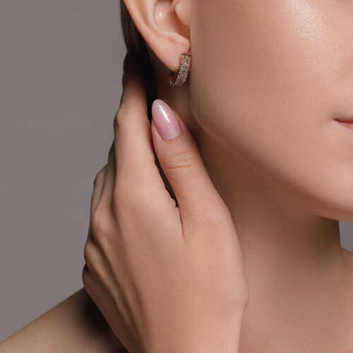 Cercei din Aur Roz 14K cu Diamante Coniac - 3