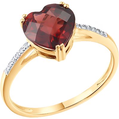 Inel din Aur Roz 14K cu Diamante si Granat Inima - 1