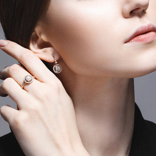 Inel din Aur Roz 14K cu Diamante - 5