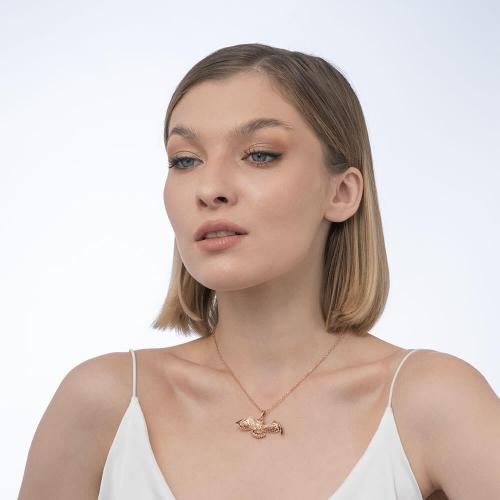 Pandantiv Aur Roz 14K cu Email - 2