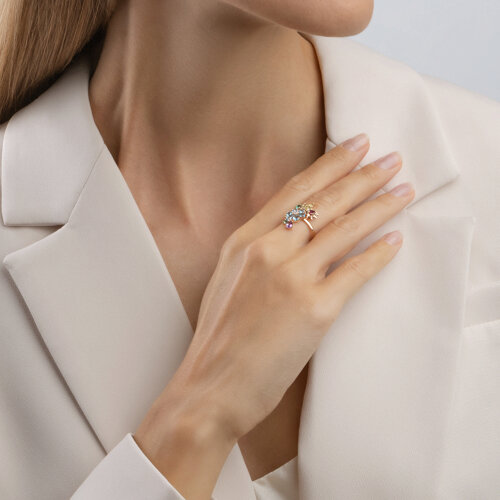 Inel din Aur Roz 14K cu Topaz, Ametist, Rodolit si Sital „Floare” - 2