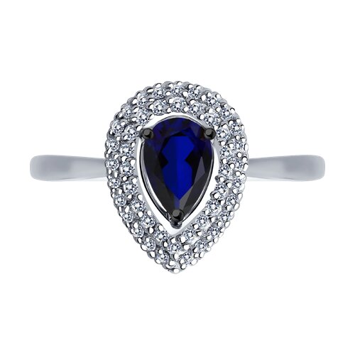 Inel din Aur Alb 14K cu Diamante si Safir - 2