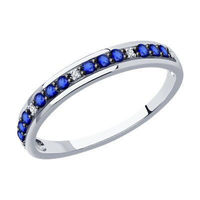 Inel din Aur Alb 14K cu Safir si Diamante - 1