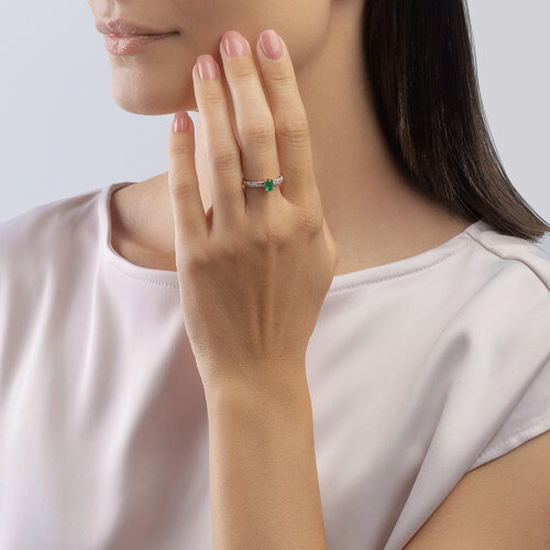 Inel din Aur Roz 14K cu Smarald si Diamante  - 3