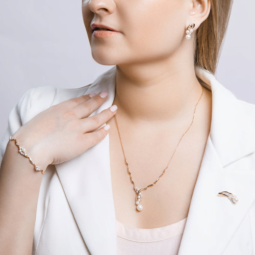 Cercei din Aur Roz 14K cu Perla si Zirconiu - 5