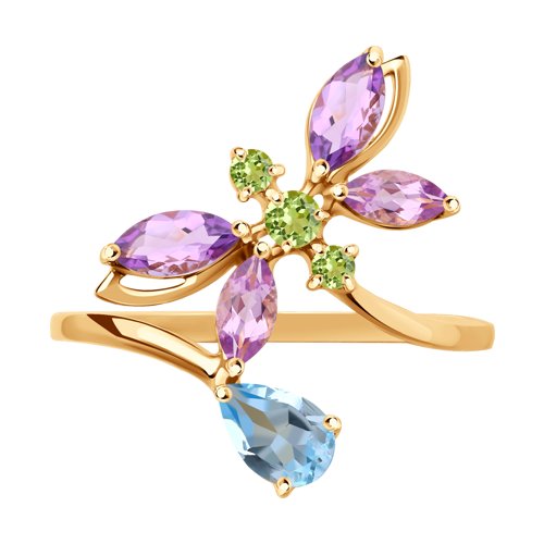 Inel din Aur Roz 14K cu Topaz London, Ametist si Crisolit ”Libelula” - 2