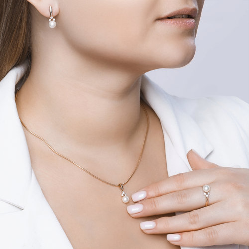 Cercei din Aur Roz 14K cu Perla si Zirconiu - 4