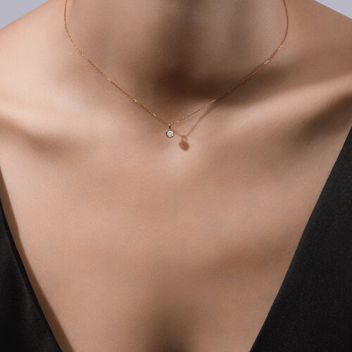 Colier din Aur Roz 14K cu Diamant - 4