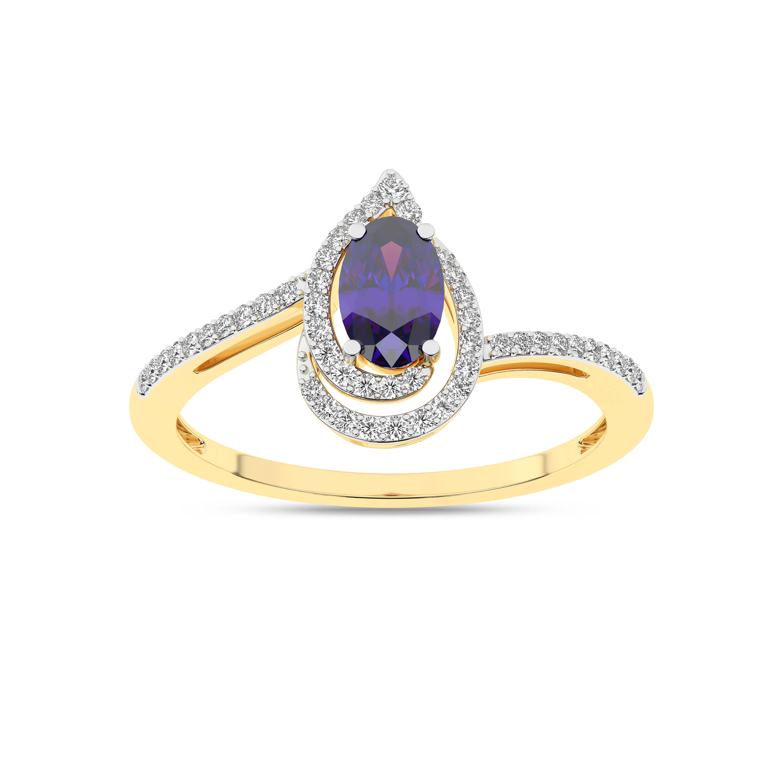 Inel din Aur Galben 14K cu Tanzanit 0.48Ct si Diamante 0.10Ct - 4