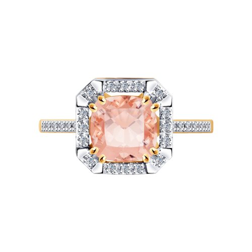 Inel din Aur Roz 14K cu Morganit si Diamante - 2