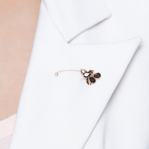 Brosa din Aur Roz 14K cu Granat - 2