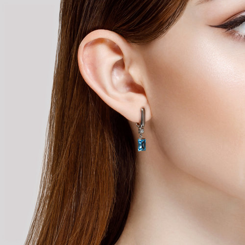 Cercei din Aur Alb 14K cu Topaz si Zirconiu - 2