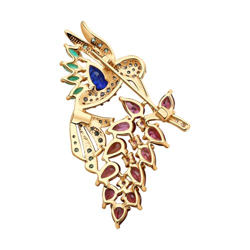 Brosa din Aur Roz 14k cu Agat Verde, Corund, Rodolit si Zirconiu - 2