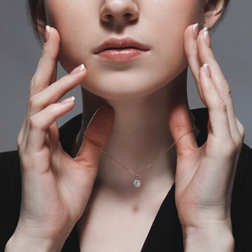 Colier din Aur Roz 14K cu Diamante - 3